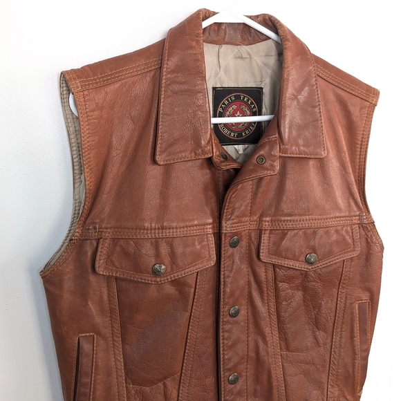 Vintage Brown Leather Biker Vest By Paris Texas Robert Krief ~ Size S - Picture 2 of 7